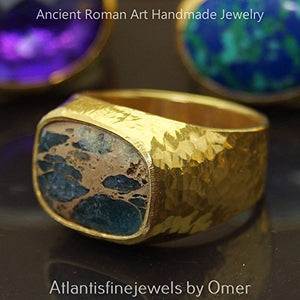 Bold Collection Unique Hand Forged Jasper Ring Sterling Silver 24 k Gold Vermeil