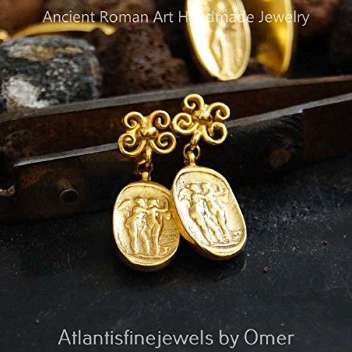 Omer 925 k Sterling Silver Butterfly Dangle Earrings W/ Coin 24 k Gold Vermeil