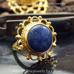 Peacock Handcrafted Turkish Lapis Ring 24k Gold Over Sterling Silver By Omer Rom
