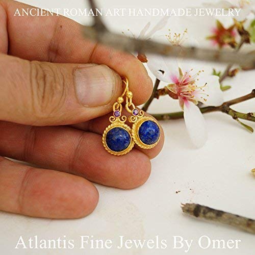 Lapis Hook Earrings 24 k Gold Over 925 k Sterling Silver By Omer