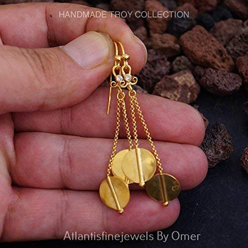 Handmade Troy Chain Earrings Ancient Work By Omer 24 k Gold Over Sterling Silver