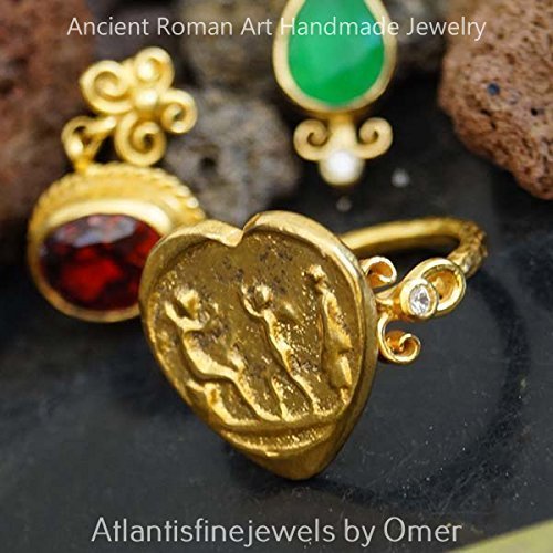 Turkish Coin Ring Handmade Designer Jewelry By Omer 925 Sterling Silver 24 k Yellow Gold Plated