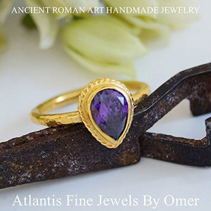 Amethyst Topaz Pear Stack Ring 24k Gold Over Sterling Silver Handmade By Omer