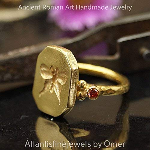 Turkish Jewelry Butterfly Bronze Coin Ring 925 Sterling Silver 24 k Yellow Gold Plated