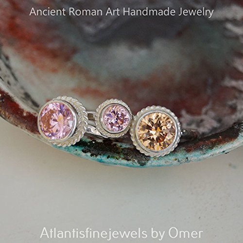 Omer 925 k Sterling Silver Handmade 8 mm Pink Topaz Stacking Ring Turkish Jewelr