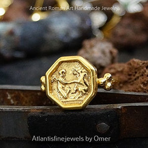 Roman Art Handmade Granulated Coin Ring By Omer 24k Gold Over 925k Sillver