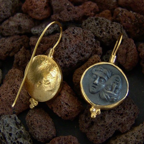 925 k Sterling Silver Designer Oxidized Coin Earrings By Omer 24 K Gold Vermeil