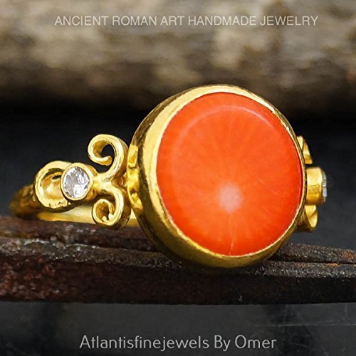  Turkish Coral Ring Handmade Designer Jewelry By Omer 925 Sterling Silver 24 k Yellow Gold Plated