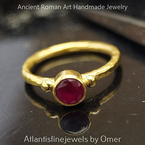 Handcrafted Red Topaz Stack Ring 925 k Silver 24k Gold Vermeil Turkish Jewelry
