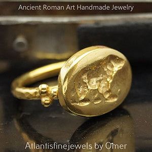 Grizzly Bear Coin Ring Roman Art Handmade Fine Sterling Silver 24k Gold Vermeil