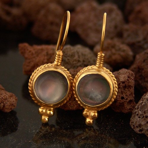 Turkish Pearl Earrings Handmade Designer Jewelry By Omer 925 Sterling Silver 24 k Yellow Gold Plated