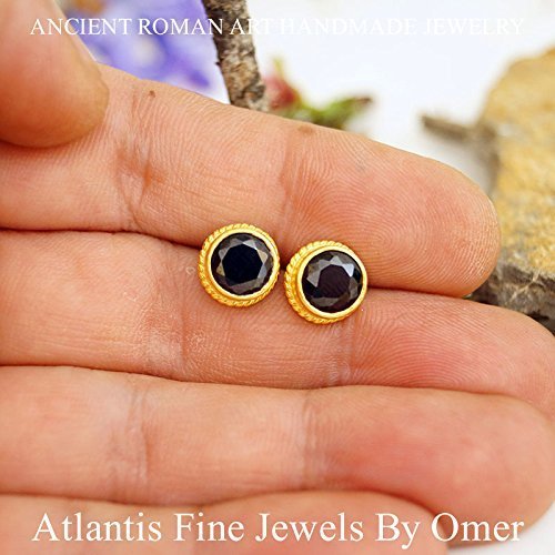 Onyx Stud Earrings By Omer 24 k Gold Over Sterling Silver Handmade