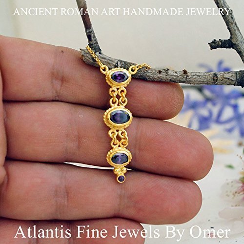 Amethyst Row Necklace 925k Sterling Silver 24k Gold Vermeil Handmade By Omer