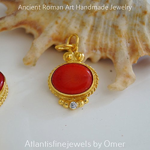 Coral Pendant Sterling Silver 24k Yellow Gold Over Handmade Designer By Omer