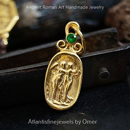 Chrome Diopside Roman Coin Pendant By Omer 24k Gold Over 925 Sterling Silver
