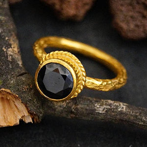 Omer Black Onyx Ring Sterling Silver Handcrafted 24 k Gold Vermeil Gold Plated