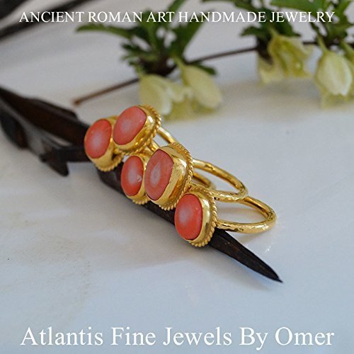 1 pcs Coral Ring 925 k Sterling Silver 24 k Gold Over By Omer Handmade Jewelry