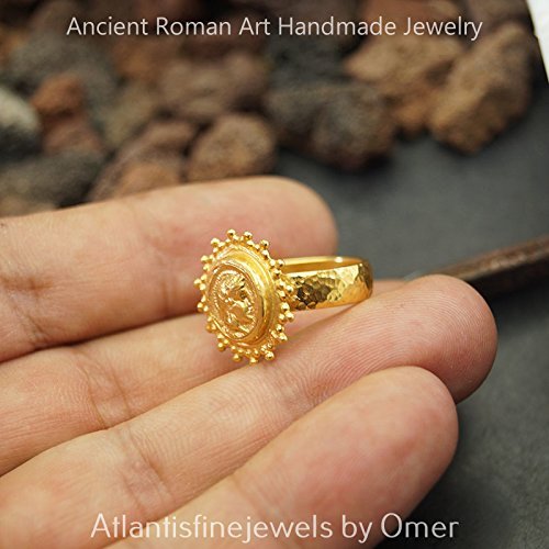 Handcrafted Alexander Hammered Wide Band Coin Ring Sterling Silver Sun Collection 24k Gold Plated