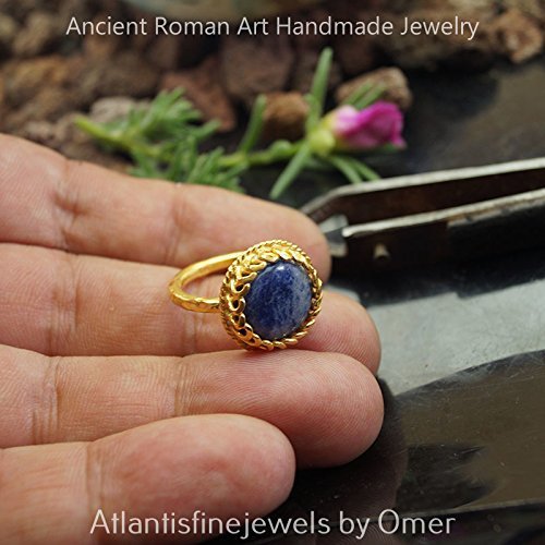 Anatolian Handcrafted Turkish Lapis Ring 24k Gold Over Sterling Silver By Omer F