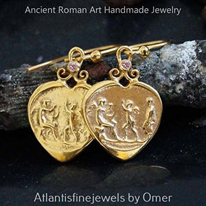 Turkish Coin Earrings Handmade Designer Jewelry By Omer 925 Sterling Silver 24 k Yellow Gold Plated