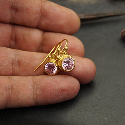 925 Silver Pink Topaz Dangle Earrings 24k Vermeil Fine Jewelry By Omer Handmade