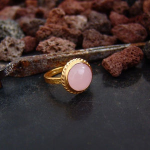 Turkish Handmade Pink Quartz Ring 925 Sterling Silver 24 k Yellow Gold Plated