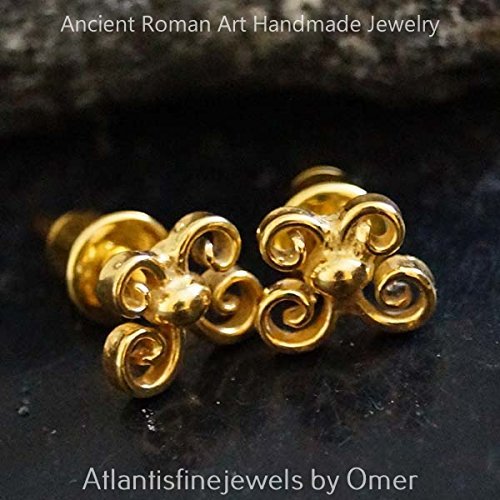 Turkish Butterfly Stud Earrings Handmade Designer Jewelry By Omer 925 Sterling Silver 24 k Yellow Gold Plated