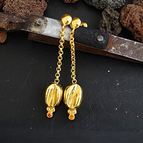 Turkish Troy Earrings Handmade Designer Jewelry By Omer 925 Sterling Silver 24 k Yellow Gold Plated