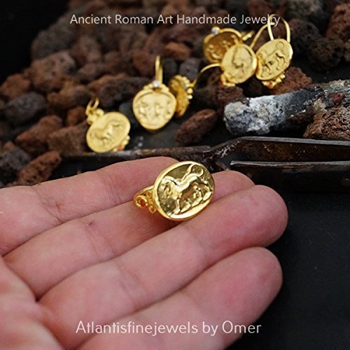*FREE SIZE Omer 925 k Silver Handmade Orange Topaz Lion Coin Yellow Gold Ring