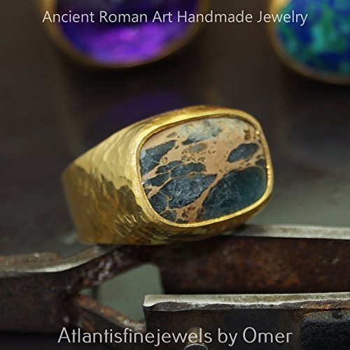 Bold Collection Unique Hand Forged Jasper Ring Sterling Silver 24 k Gold Vermeil