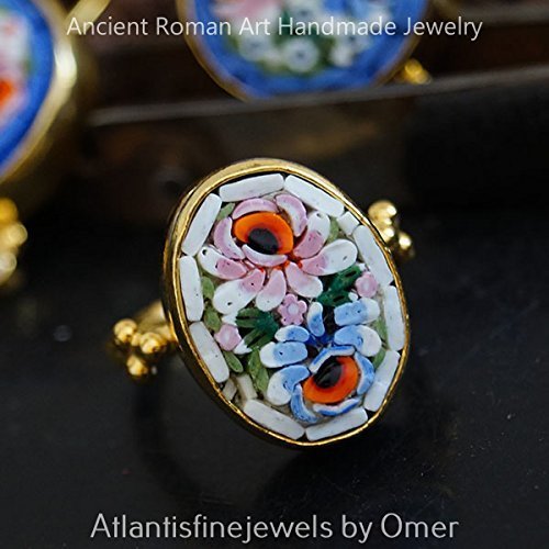 Turkish Micro Mosaic Ring Handmade Designer Jewelry By Omer 925 Sterling Silver 24 k Yellow Gold Plated