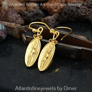 Omer Handmade Dangle Earrings W/ Coin 925 k Sterling Silver 24k Gold Vermeil