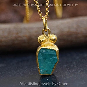 Omer Rough Apatite Pendant & Necklace Chain 24k Gold Over Sterling Silver