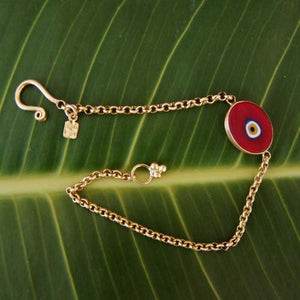Sterling Silver Handmade Red Turkish Evil Eye Bracelet By Omer 24k Gold Vermeil