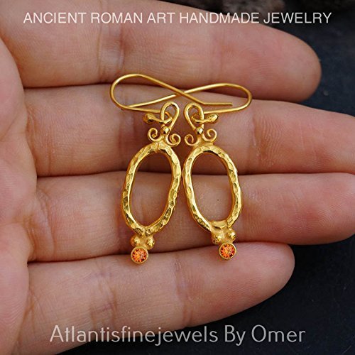Handmade Orange Topaz Earrings 24 k Yellow Gold Vermeil Handmade By Omer