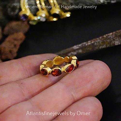 Handmade Garnet Eternity Ring 24 k Gold Over 925 k Silver By Omer