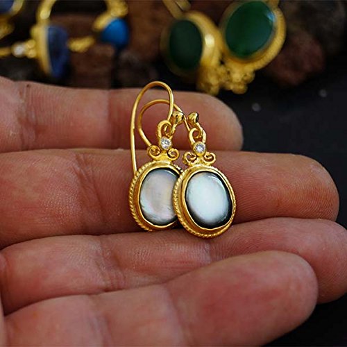 Handmade Ancient Style Pearl Earrings 24k Gold Over 925k Silver By Omer