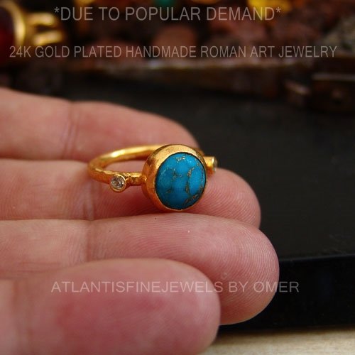 Turkish Handmade Turquoise Jewelry 925 Sterling Silver 24 k Yellow Gold Plated