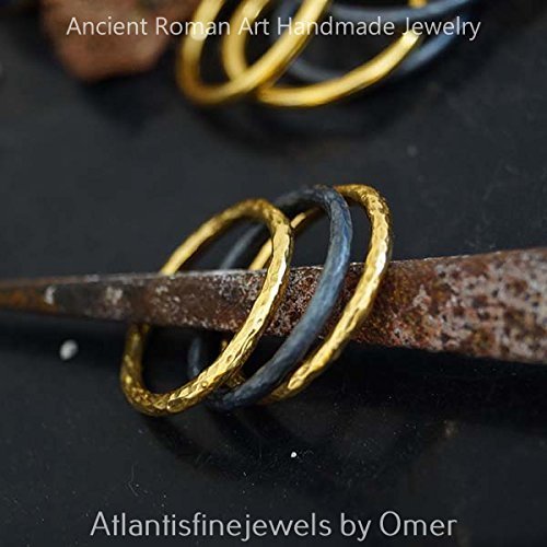 Turkish Stack Set Ring Handmade Designer Jewelry By Omer 925 Sterling Silver 24 k Yellow Gold Plated