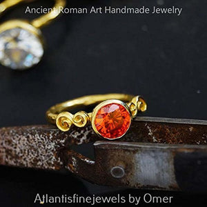 Handmade Orange Topaz Solitare Stack Ring 24 k Gold Over 925 Silver By Omer