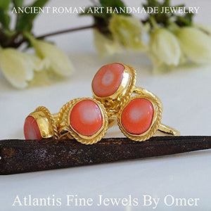 1 pcs Coral Ring 925 k Sterling Silver 24 k Gold Over By Omer Handmade Jewelry