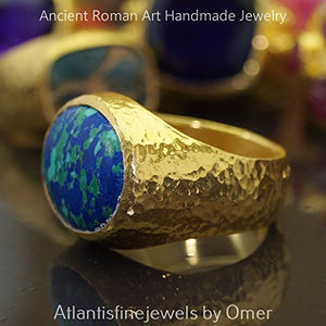 Bold Collection Hand Forged Solid Turquoise Ring Sterling Silver 24 k Vermeil