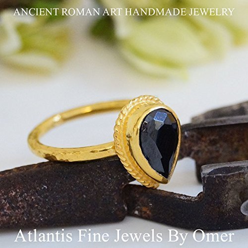 Turkish Onyx Ring Handmade Designer Jewelry By Omer 925 Sterling Silver 24 k Yellow Gold Plated