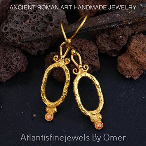 Handmade Orange Topaz Earrings 24 k Yellow Gold Vermeil Handmade By Omer