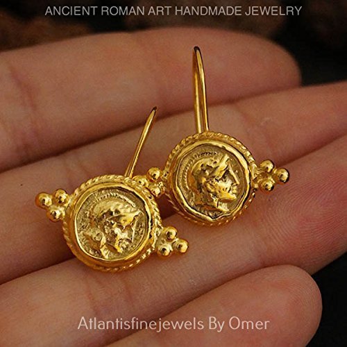 Omer 925 Silver Handmade Alexander Coin Hook Earrings 24k Gold Vermeil