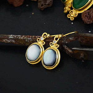 Handmade Ancient Style Pearl Earrings 24k Gold Over 925k Silver By Omer