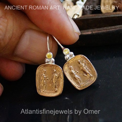 Omer Handmade Coin Earrings w/ Yellow sapphire 24k Gold over 925 k Silver