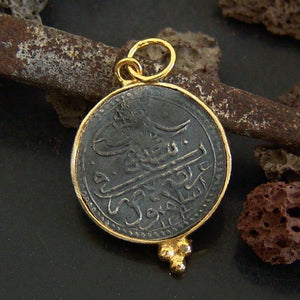 Handmade Ottoman Coin Pendant 24 K Gold Over Sterling Silver 925k Design By Omer