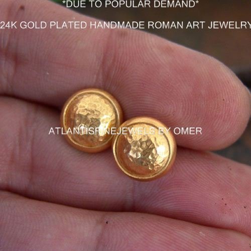 Hammered Designer Stud Earrings 24 k Gold Over Sterling Silver By Omer