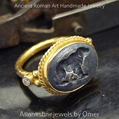 Turkish Bee Coin Ring Handmade Designer Jewelry By Omer 925 Sterling Silver 24 k Yellow Gold Plated